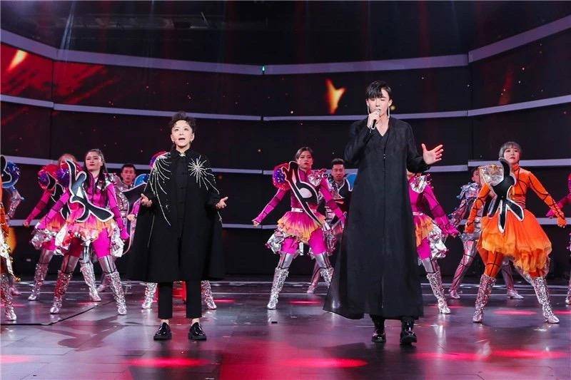 Vocalists with backing dancers at the Hunan Satellite TV Chinese New Year gala